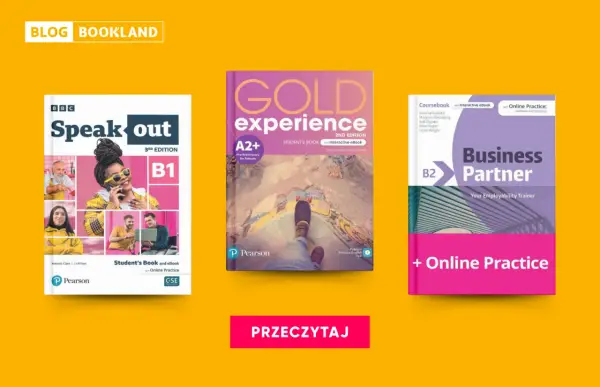 Książki do nauki angielskiego dla początkujących: "Speak Out B1", "Gold Experience A2+" i "Business Partner B2".